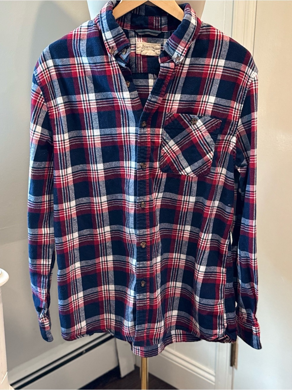 Boston Traders Men’s Plaid Flannel Shirt | Diagonal Pocket | Size Large